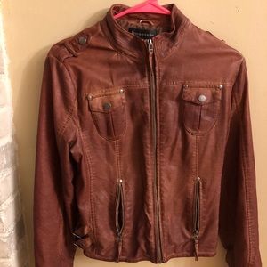 Faux Leather Jacket - Brown